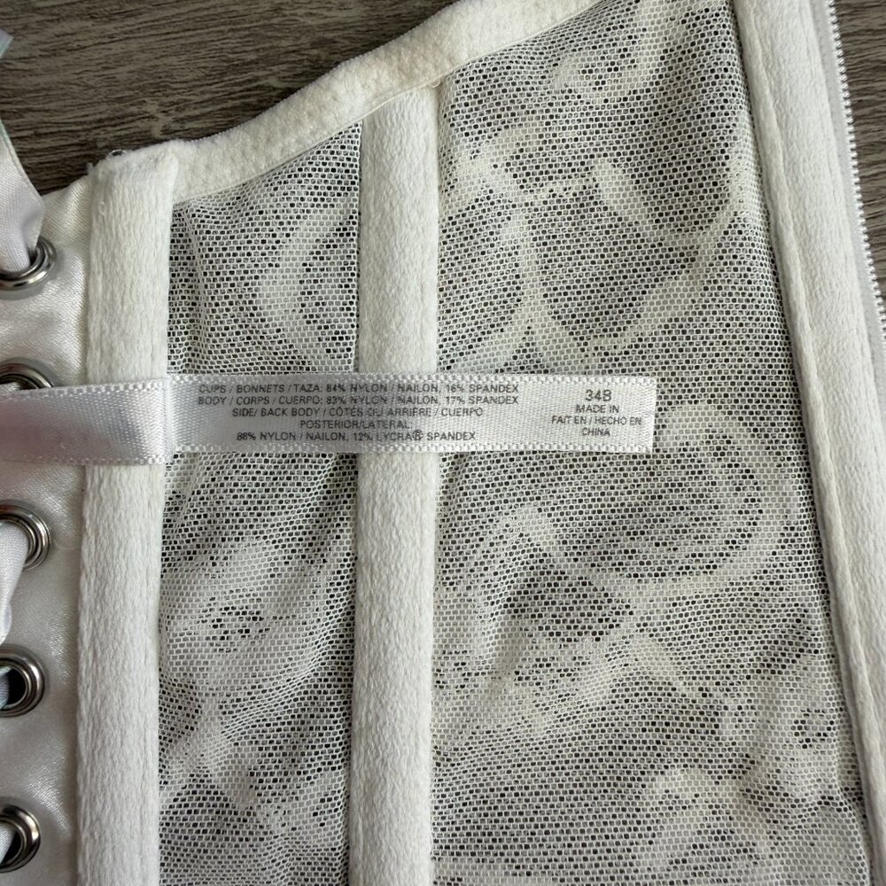 Victoria’s Secret I Do Ivory Lace Bridal Bustier Corset 34B Lace Up Back Straple - Picture 11 of 11